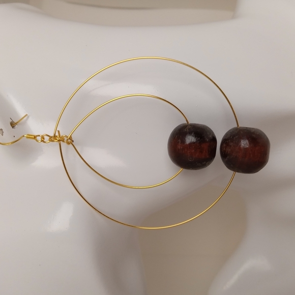 Gold and Brown Minimalist Hoop Earrings - Picture 4 of 5